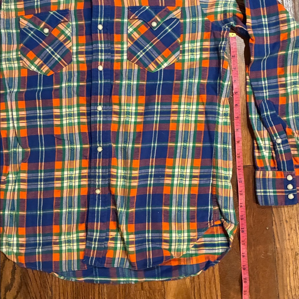 Polo by Ralph Lauren Plaid Men's Shirt - Blue, Orange, Green Western Style - Picture 4 of 6